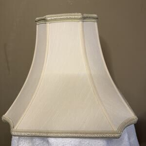 Lamp Shade Relaxed Octagon Bell Ivory Fabric on Silk Mid-Century Modern Vintage